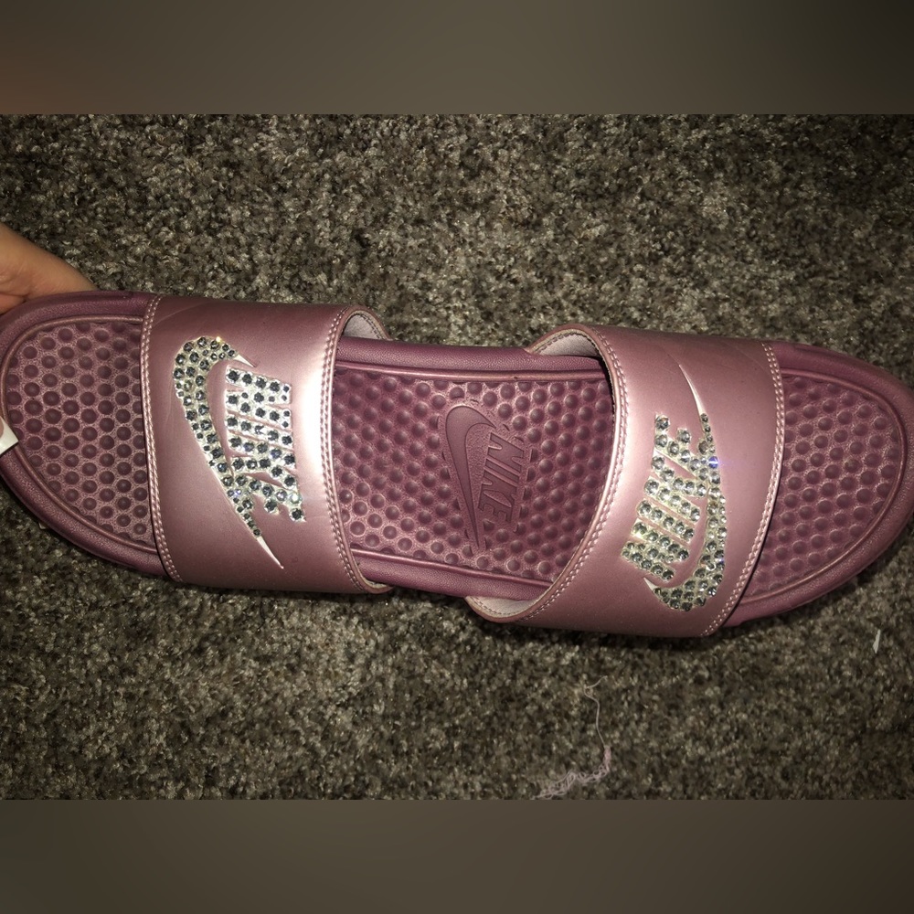 Rhinestone Purple Nike Slides